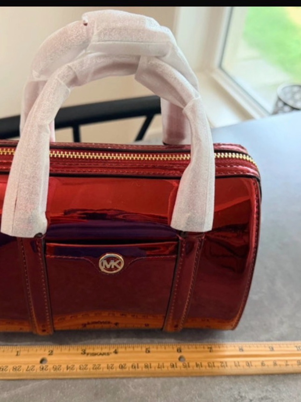 Michael Kors Metallic Red wine Mini Bowling Satchel Michael Kors Crossbody New - Picture 7 of 12